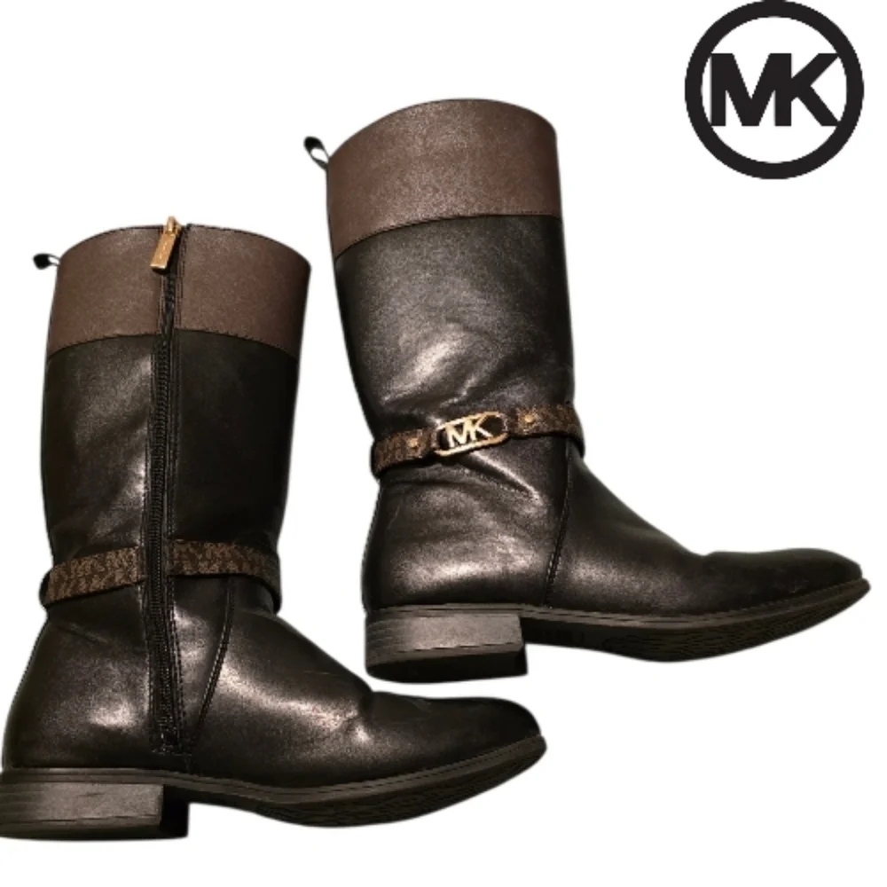 MICHAEL KORS Women’s Black & Brown Kennadi Riding Boots Size 5